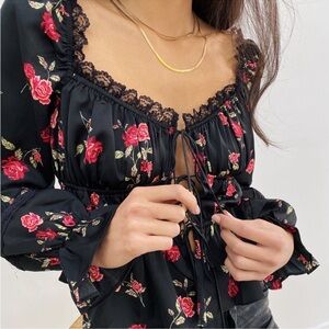 For Love & Lemons Black rose long sleeve top